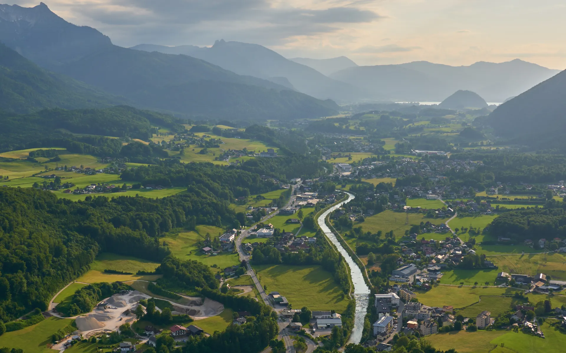 Panoramic view over the valley near Grand Elisabeth Hotel Bad Ischl in summer light